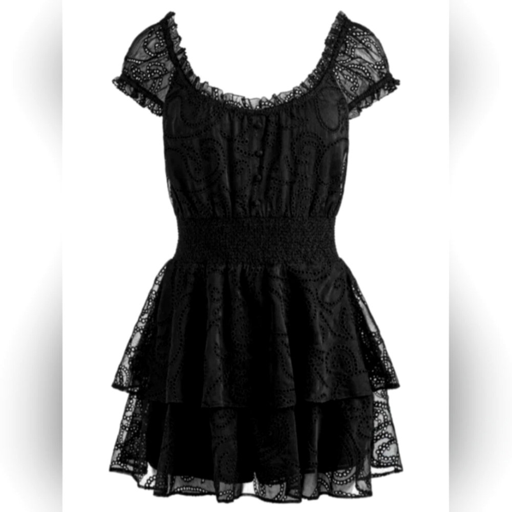 Alice and Olivia Womens Gracie Black Smocked Tiered Ruffled Romper 0 NWT $395